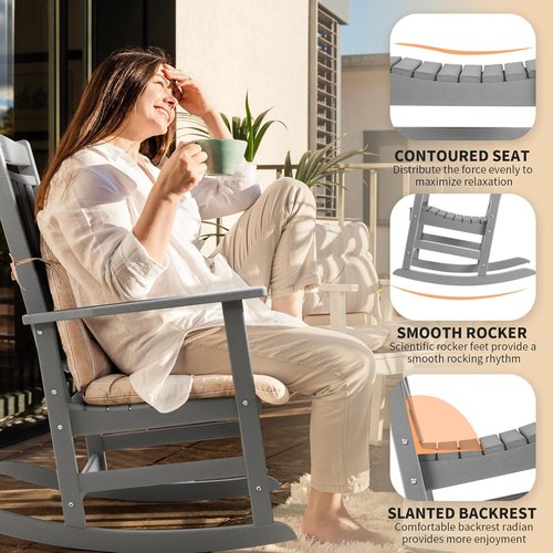 FUNBERRY Outdoor Rocking Chairs - Set of 4 All-Weather HDPE Rockers with High Back | Easy Assembly