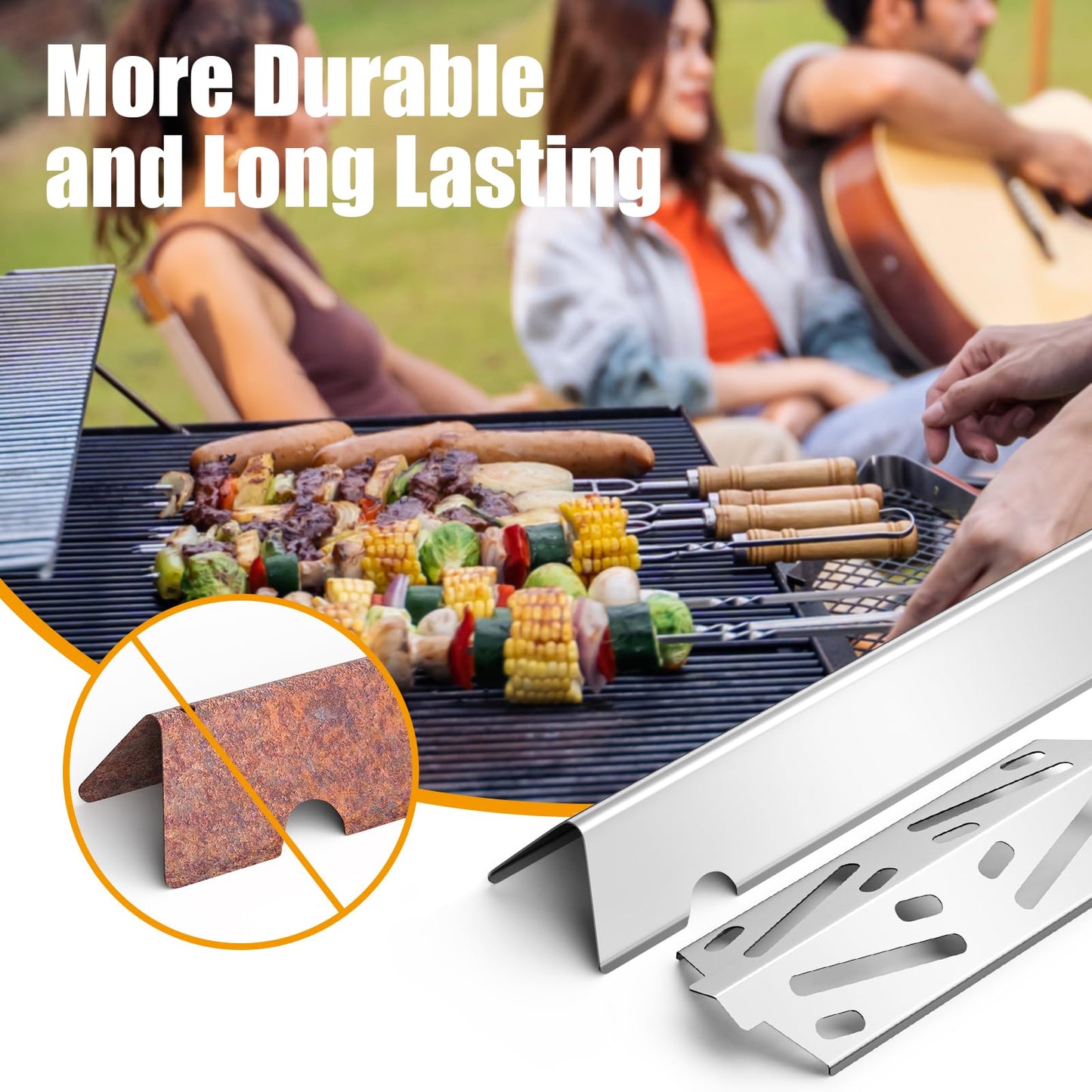 BBQ-PLUS 66032/66795 Flavorizer Bars and 66040 Heat Deflector Grill Parts Replacement for Weber Genesis II E/ES 310 Series (2017 and Newer) Gas Grills