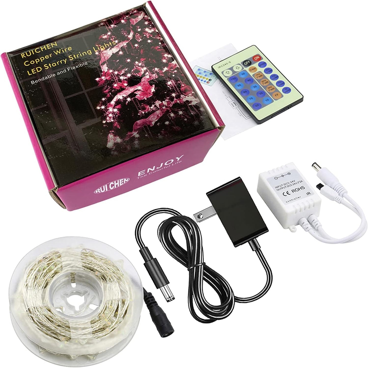 300 LED Dimmable Purple Fairy Lights - 99 Ft Waterproof Silver Wire String Lights with Remote for Christmas, Halloween, Party & Garden