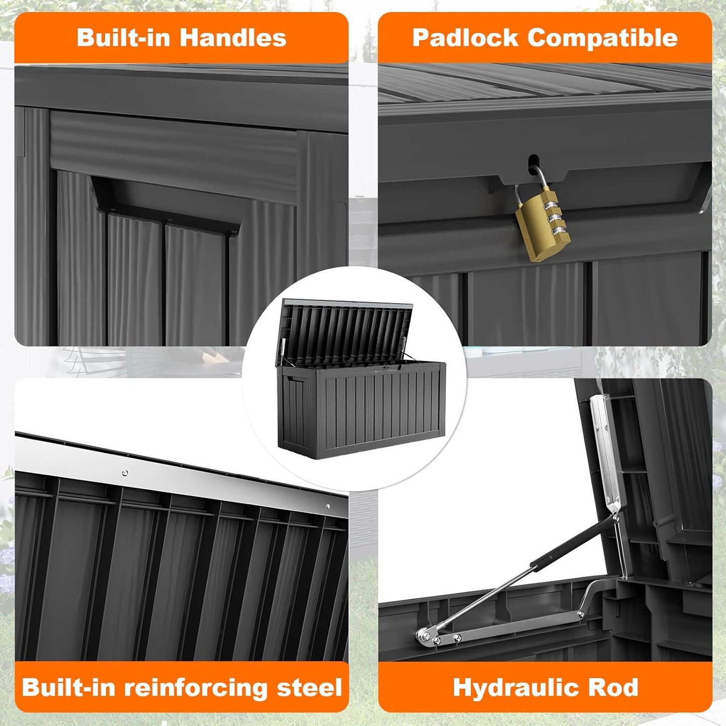 Regine Switzerland 86 Gallon Outdoor Deck Box - Lockable Waterproof Storage for Garden Tools & Cushions | Black