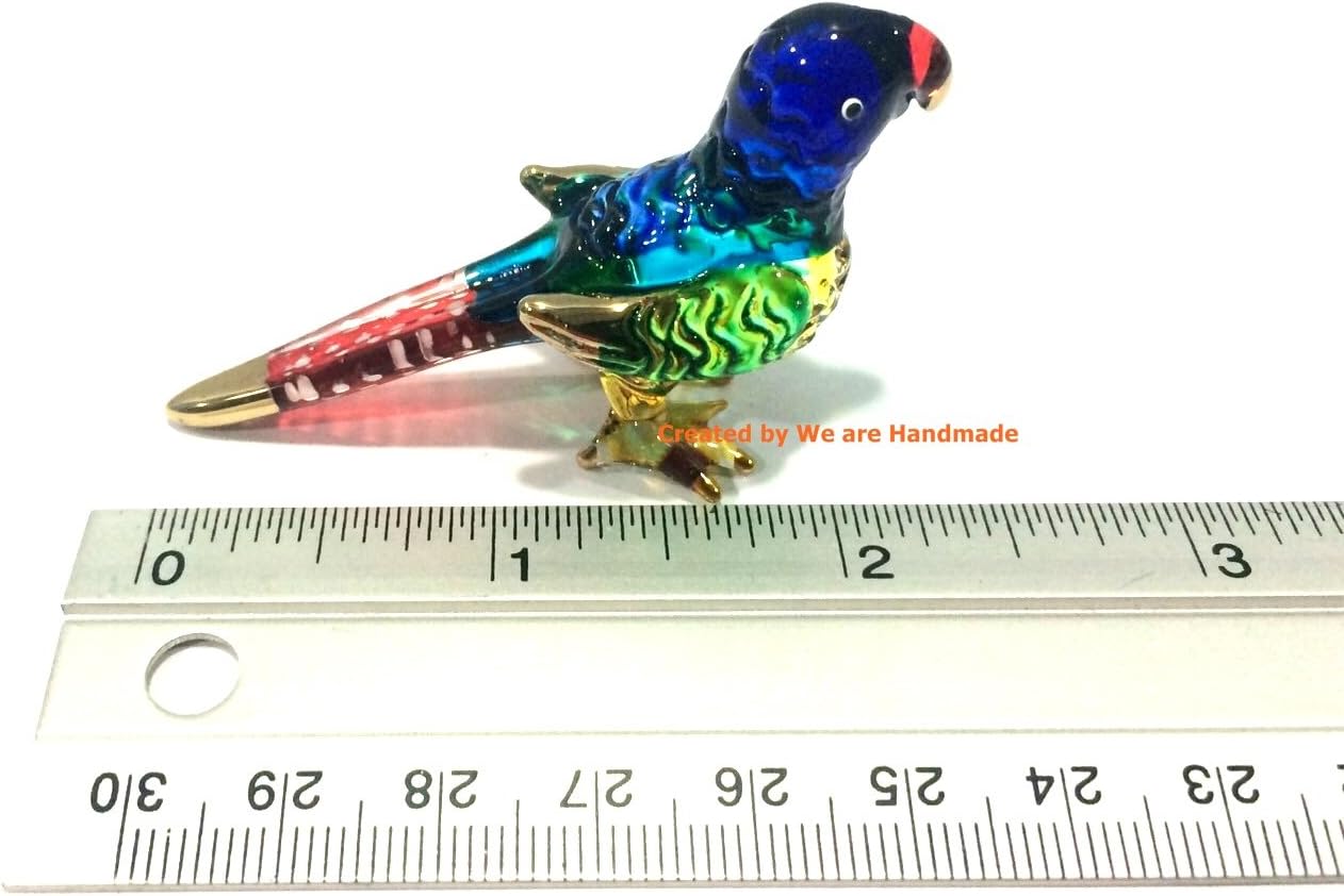 Miniature Blue Parrot Glass Figurine - Handmade Collectible for Dollhouses & Decor