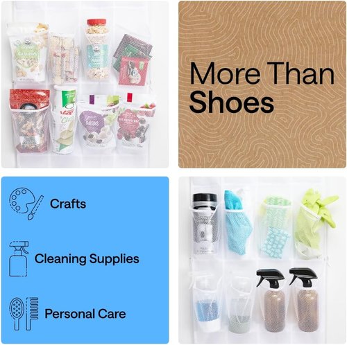 GORILLA GRIP Over The Door Shoe Organizer - 12 Large Breathable Mesh Pockets | Space-Saving Hanging Storage, 64H x 9.5W, White