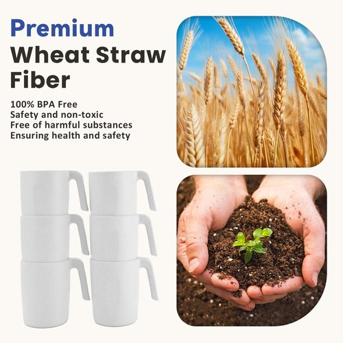 Homienly Coffee Mug Set - Wheat Straw Cups, Alternative to Plastic Coffee Cups Reusable | Unbreakable for Hot Chocolate, Tea, & Coffee | Microwave Safe, Dishwasher Safe Drinking Cups (White)
