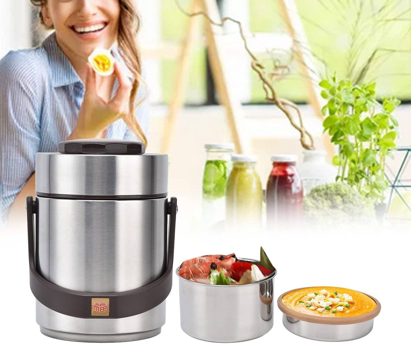 Mumusuki Insulated Lunch Box for Adults, Stainless Steel Food Jar with Leakproof Lid, Hot Cold Food Container, Vacuum Insulated for Work, Office and Outdoor (1500ml)