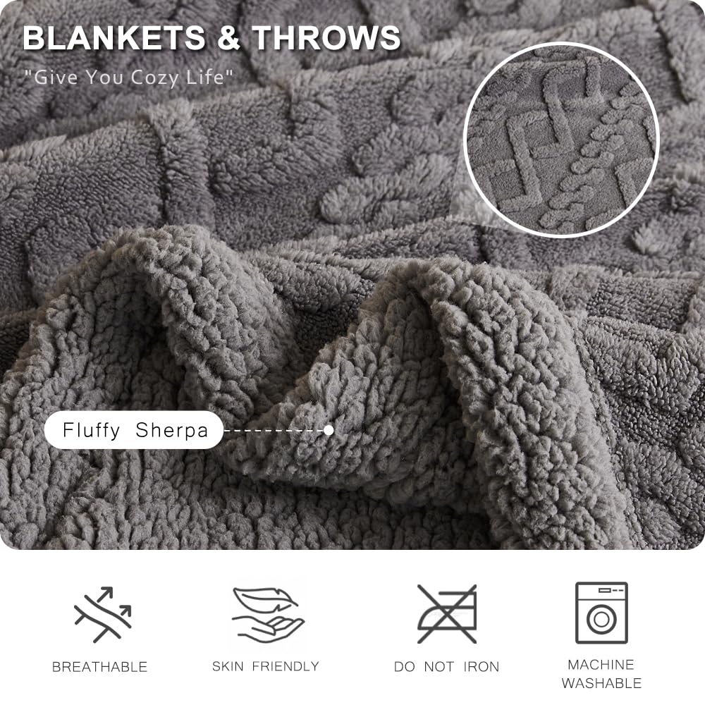 PU MEI Sherpa Throw Blanket for Couch Sofa 60”*80”- Fleece Tufted Fuzzy Soft Cozy Blanket for Bed, Thick Warm Blanket for All Seasons, (Dark Grey, 60"*80")