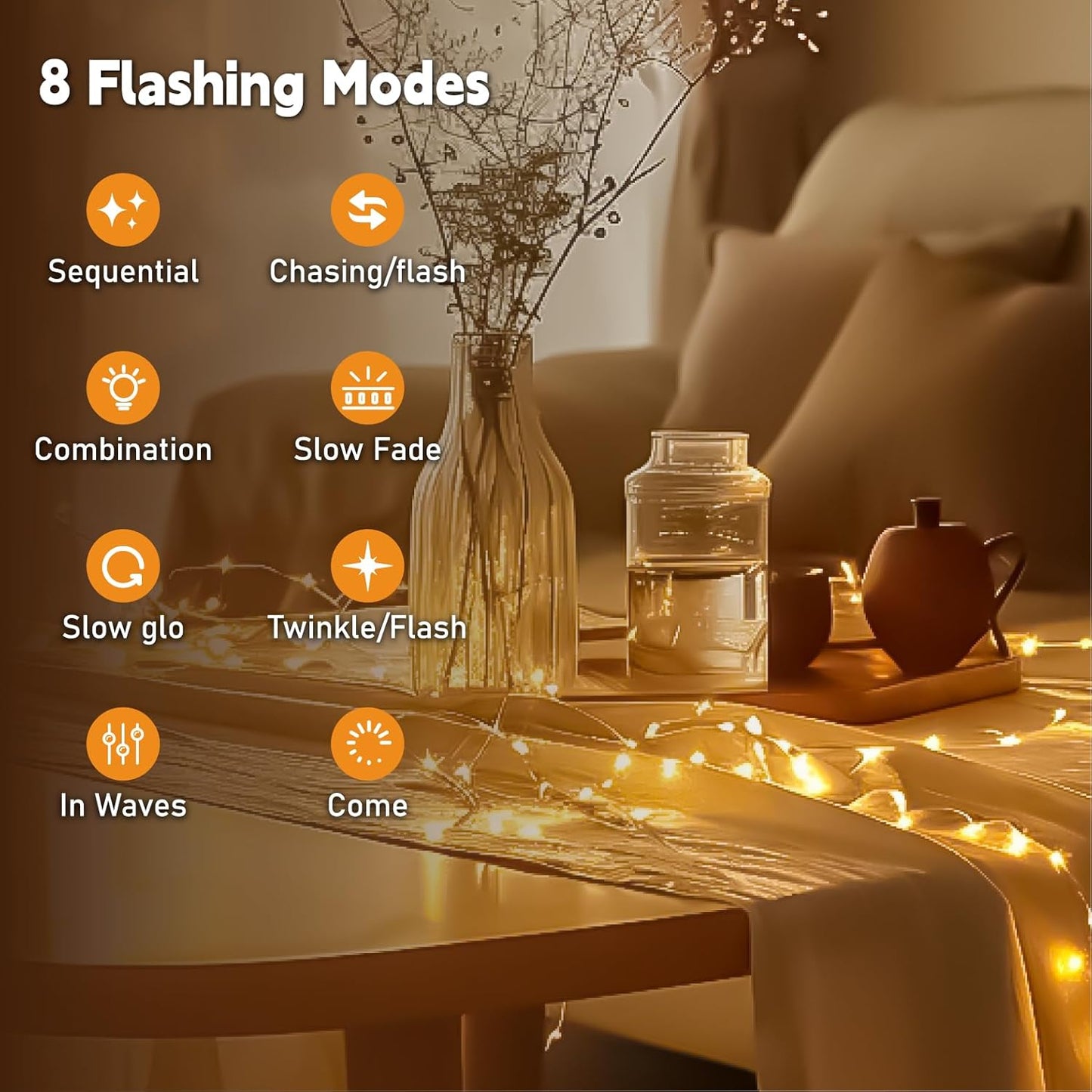 Skiennix 120L Twinkle Lights - 16FT 50LED Rechargeable Fairy Lights with DIY Timer & 8 Modes