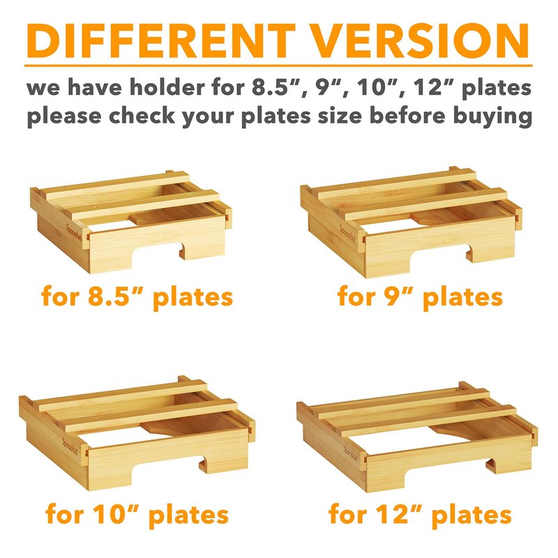 SpaceAid 8.5-inch Paper Plate Dispenser, Under Cabinet Bamboo Plates Holder, Kitchen Counter Vertical Dipensers Holders Countertop Caddy, Bamboo