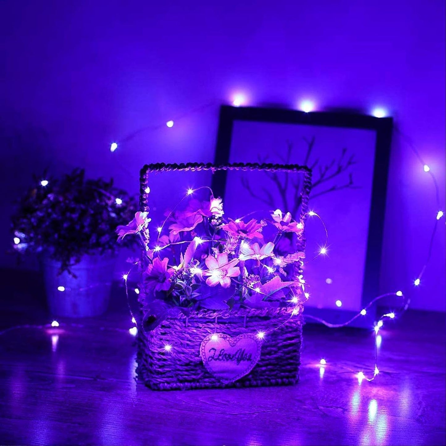 300 LED Dimmable Purple Fairy Lights - 99 Ft Waterproof Silver Wire String Lights with Remote for Christmas, Halloween, Party & Garden