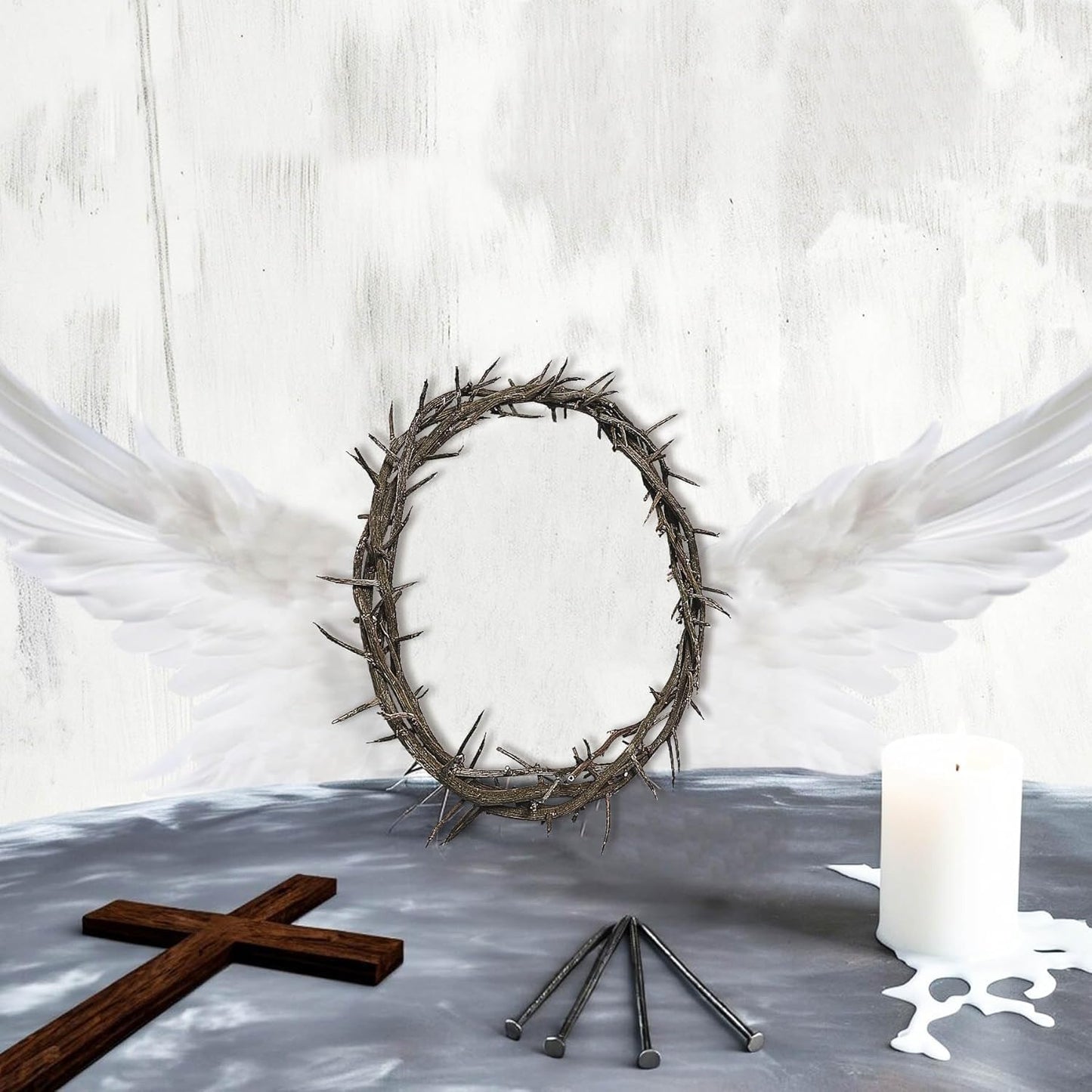 Regine Switzerland Crown of Thorns Set - 5 Pcs with 8'' Jesus Thorn Crown & Crucifix Nails | Easter Christian Decor & Gifts