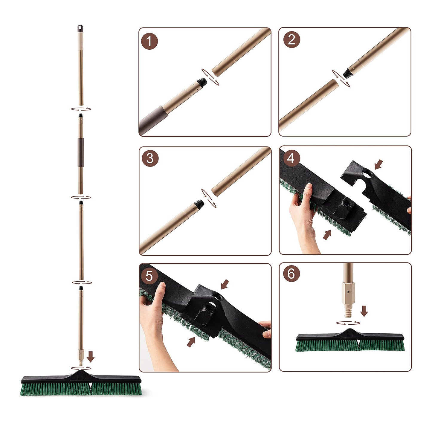 Eyliden Heavy Duty Push Broom 24" - Garage Sweeper Shop Brooms with 66" Long Handle, Outdoor Stiff Bristles Concrete Push Broom for Sidewalk Driveway Yard Patio Deck Warehouse Sweeping, Sweep Snow