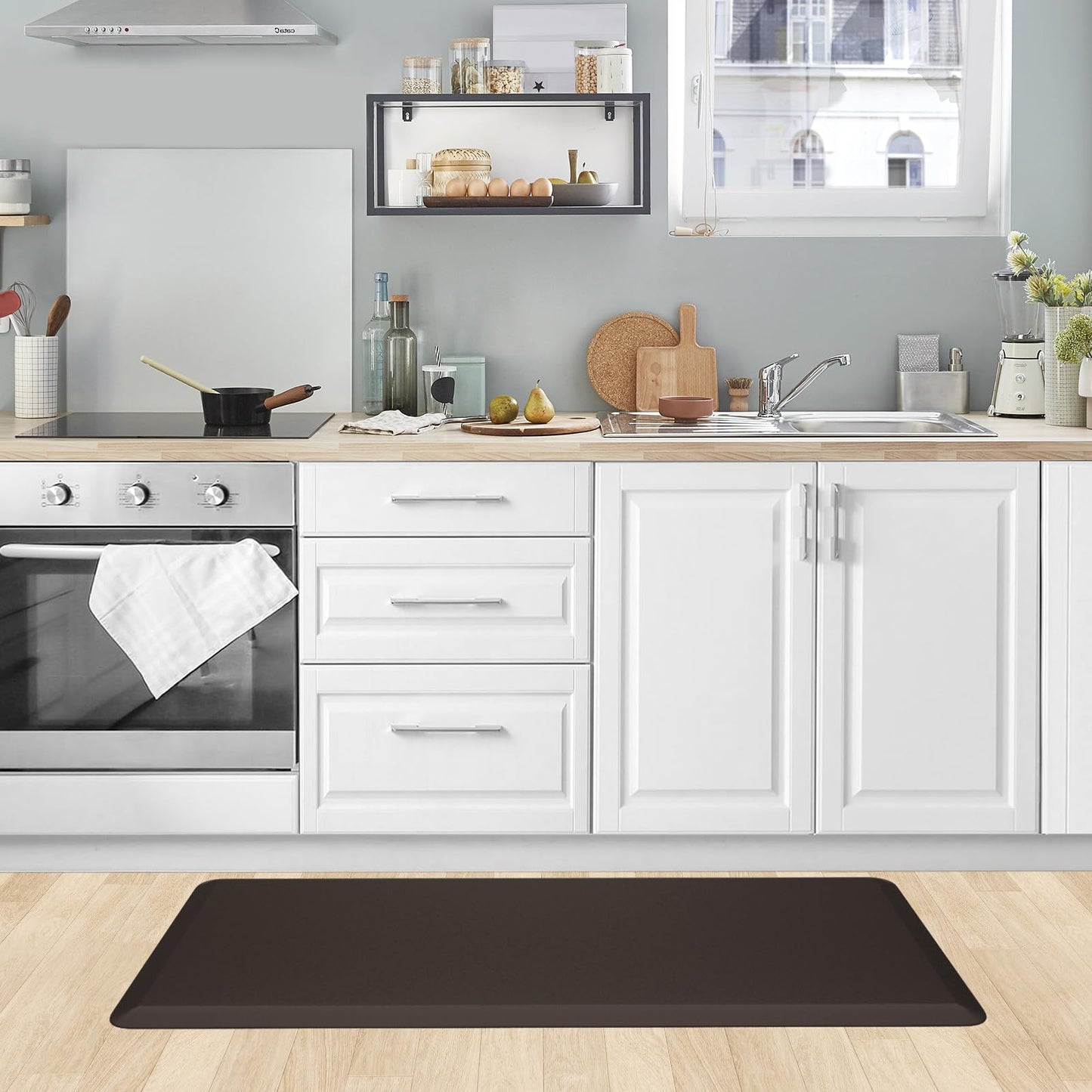 KitchenClouds Kitchen Mat Cushioned Anti Fatigue Kitchen Rug 17.3"x39" Water Resistant Non Slip Kitchen Rugs and Mats Standing Desk Mat Comfort Floor Mats for Kitchen House Sink Office (Chocolate)