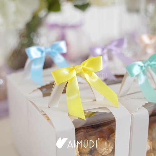 AIMUDI Satin Twist Tie Bows - 2.5" Pastel Gift Wrapping Bows | 60 Pack for Crafts & Celebrations