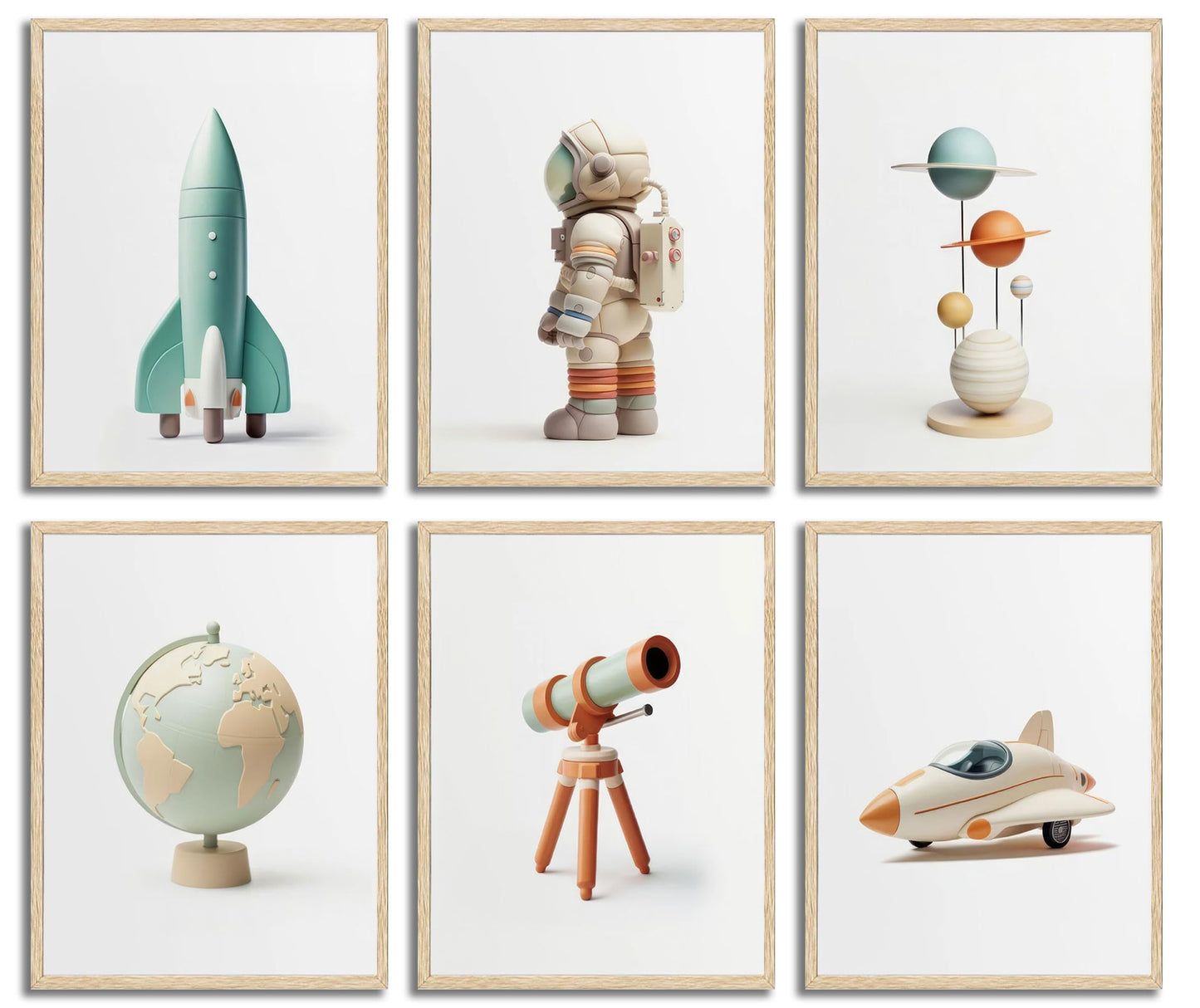 6pcs Nursery Astronaut Canvas Wall Art Boys Room Space Wall Decor Pictures Rocket Spaceman Earth Posters Prints for Classroom Toddler Boys Room Playroom Decoration Unframed