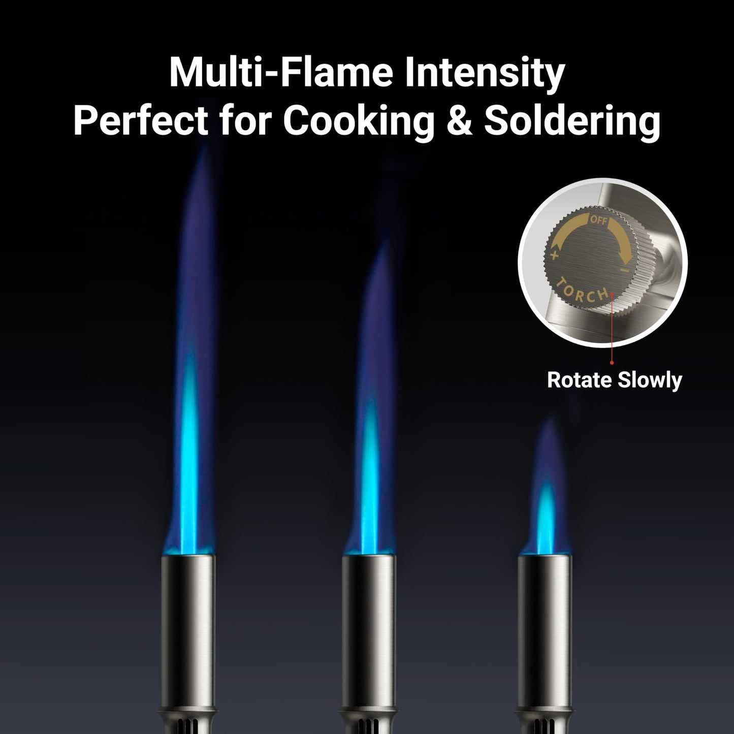 ThermoMaven Metal Butane Torch, Kitchen Torch Lighter, Refillable Cooking Blow Torch, Fit All Butane Tanks with Adjustable Flame for Culinary Food, Brulee, Baking, Soldering, DIY (Fuel Not Included)