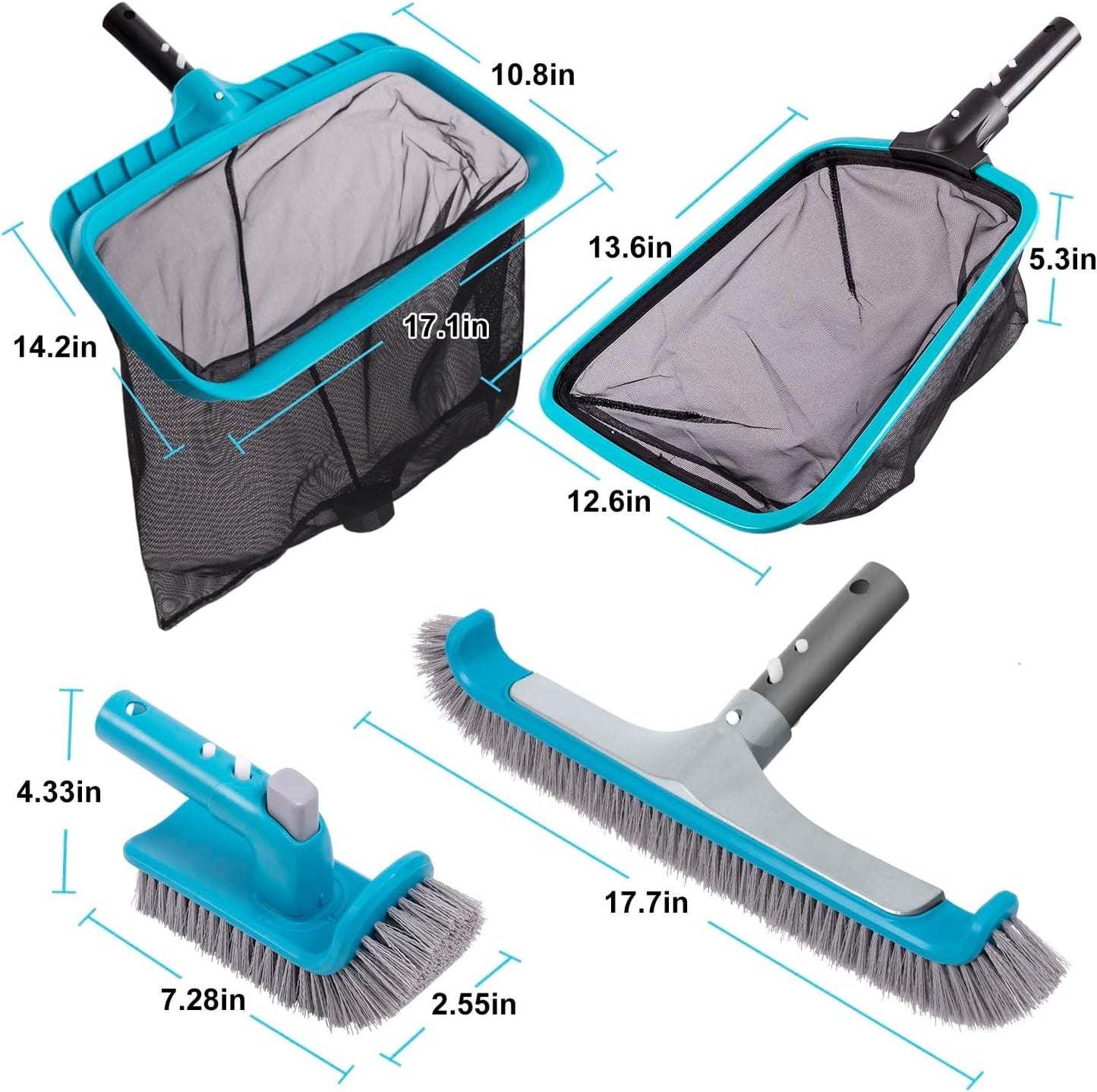 Sepetrel Deluxe Swimming Pool Cleaning Kit - 2 Brush Heads & 2 Skimmer Nets | No Pole Included