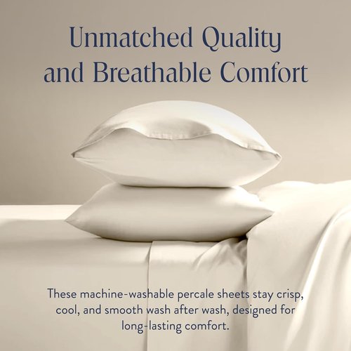 Brooklinen Luxury Percale Sheet Set - 100% Cotton Bed Sheets for Hot Sleepers | Queen Size, Cream - 4 Pieces