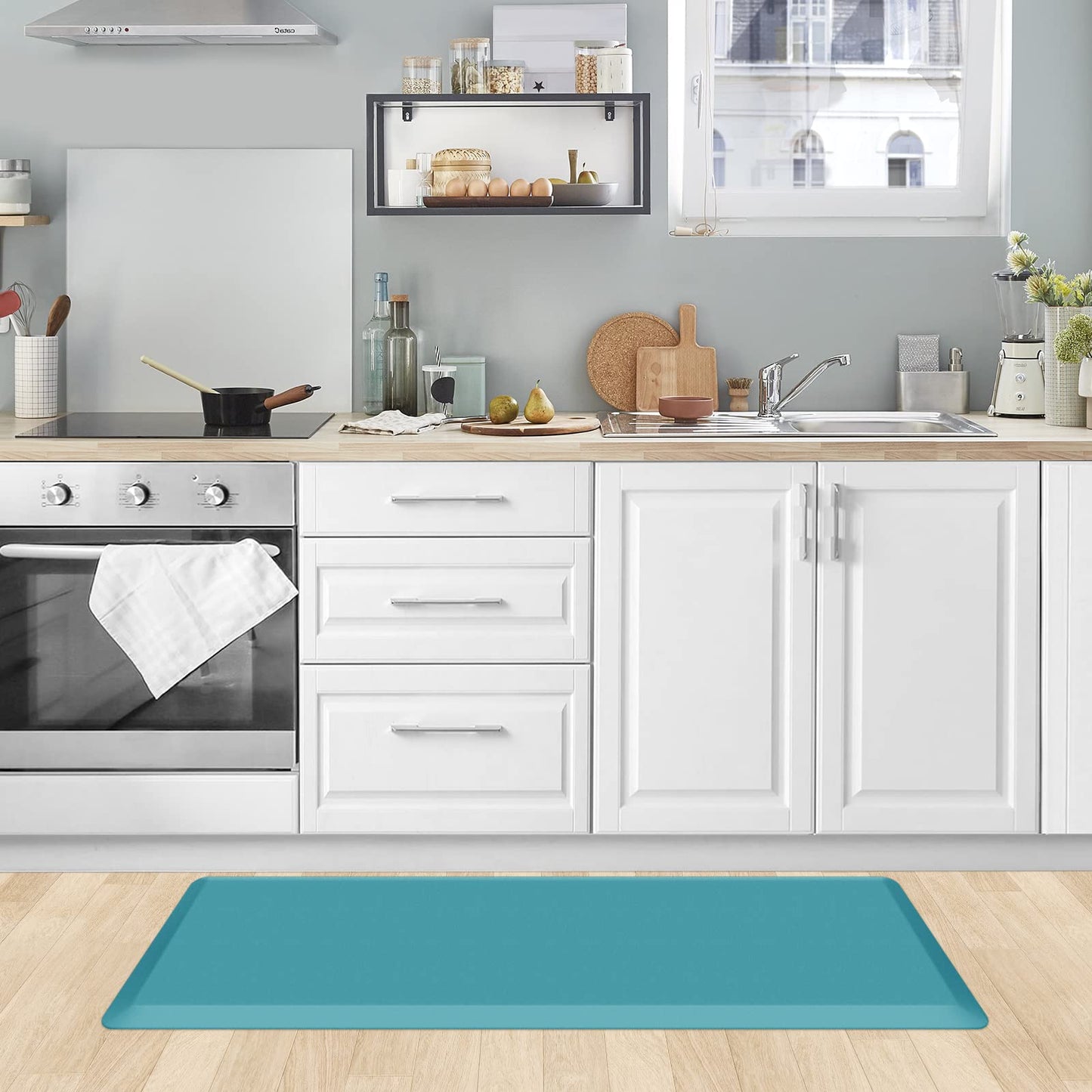 KitchenClouds Kitchen Mat Cushioned Anti Fatigue Kitchen Rug 17.3"x39" Water Resistant Non Slip Kitchen Rugs and Mats Standing Desk Mat Comfort Floor Mats for Kitchen House Sink Office (Green)