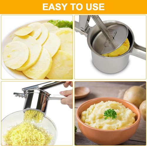 **Skiennix Heavy-Duty Stainless Steel Potato Ricer - 15oz Masher with 3 Interchangeable Discs**