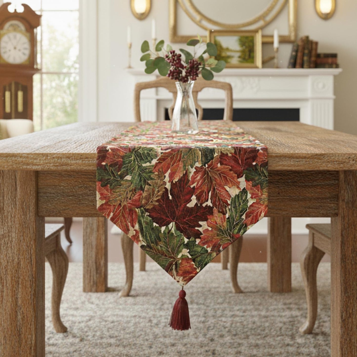 Thanksgiving Table Runner - 13x54 Woven Tapestry with Autumn Leaves Design