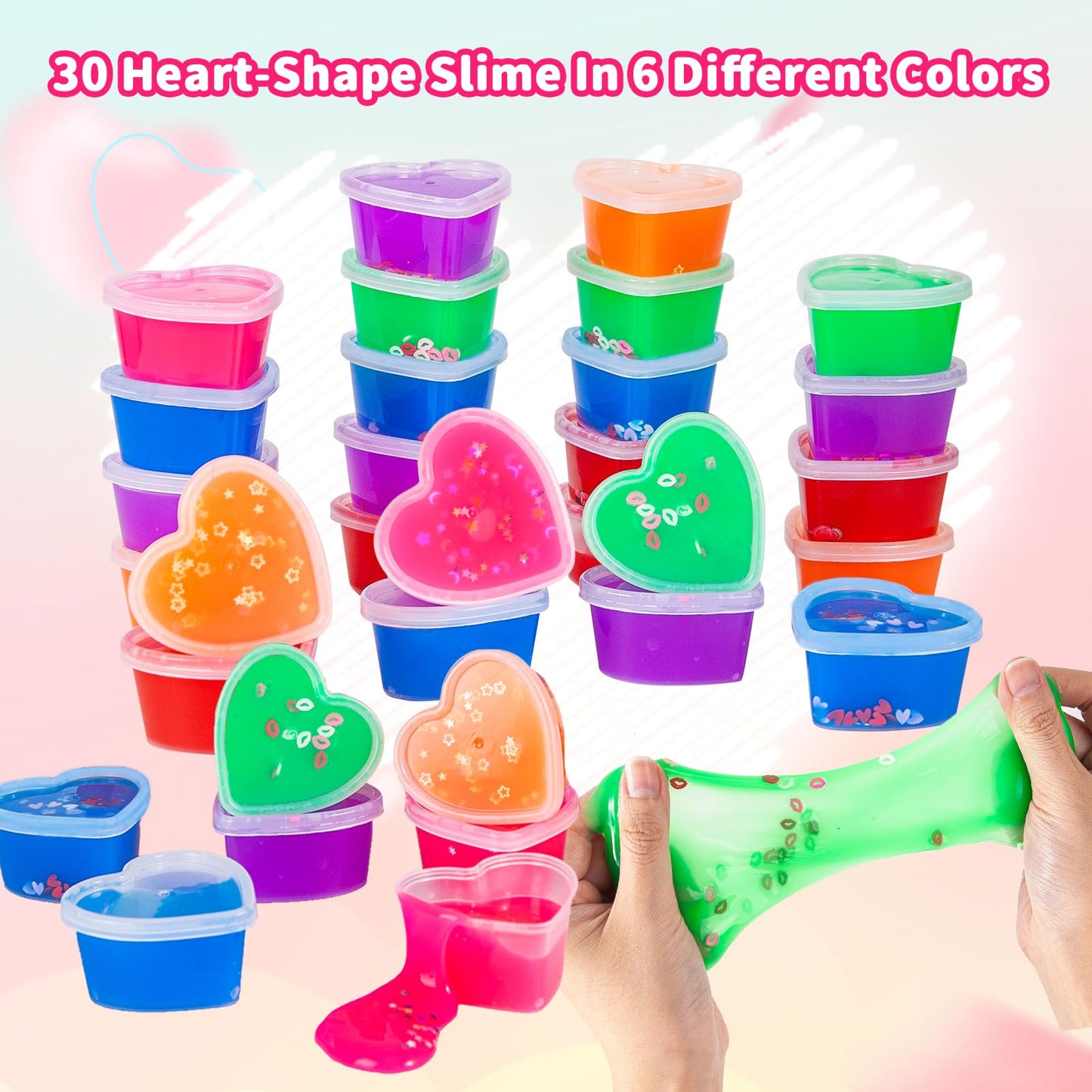 SpringFlower 30 Pack Valentines Day Cards For Kids With Heart Shape Slime Toys, Kids Classroom Valentines Exchange Gifts, Valentines Party Favors For Kids, School Classroom Valentine's Prizes