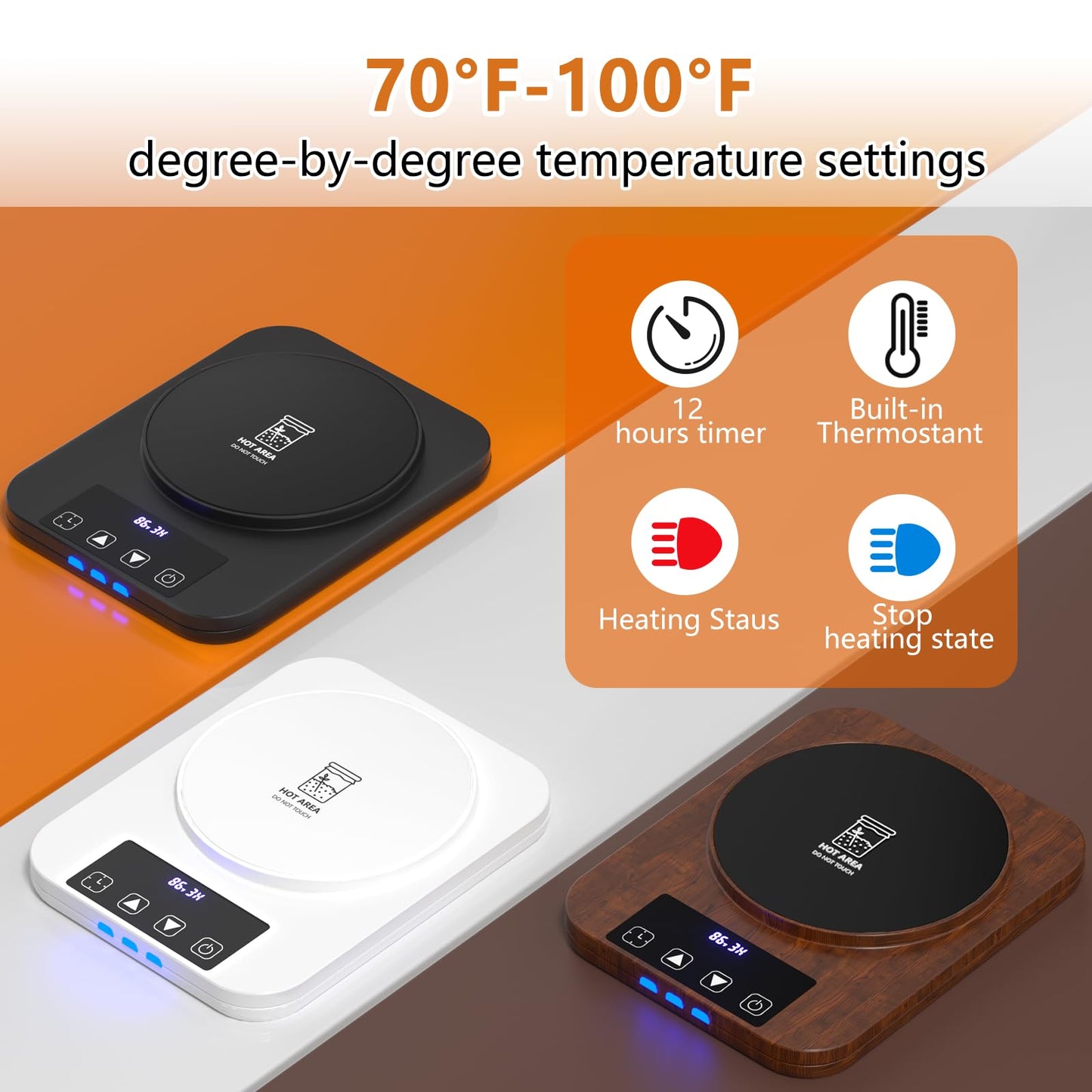 Sourdough Starter Warmer, Precise 1°F Thermostat Control (70-100°F) Sourdough Warming Mat, Smart Warming On/Off, 12-Hour Timer Sourdough Warmer(Wood Grain)