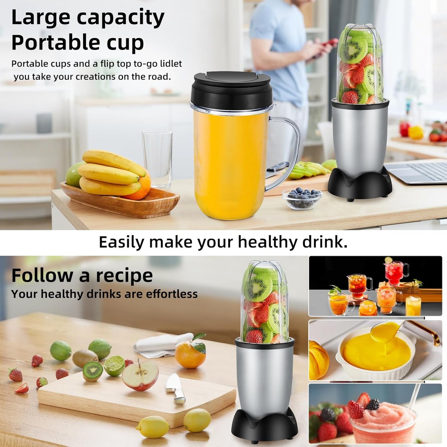 Panana Portable Personal Drink Mixer Blender - 18 Oz for Smoothies, Shakes & Food Prep | Includes Blending Blade & Extra Cups