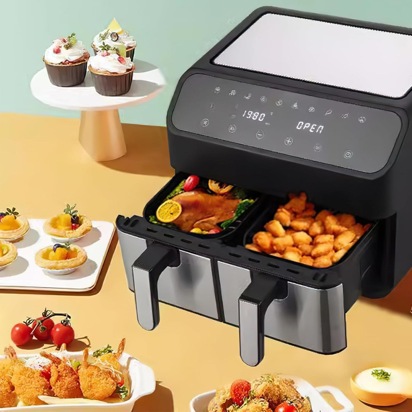 Skiennix Air Fryer Liners - 200 Disposable Non-Stick Parchment Sheets for Ninja Dual Foodi | Rectangular Design