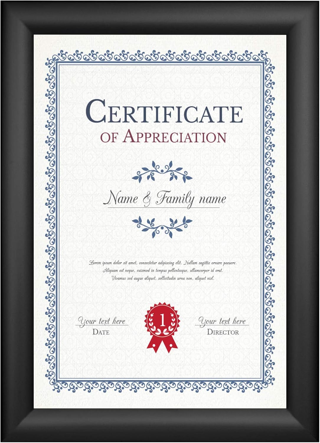 SnapeZo Certificate Frame 8.5x11 Inches, Black 1.2 Inch Aluminum Profile, Front-Loading Snap Frame, Wall Mounting, Premium Series