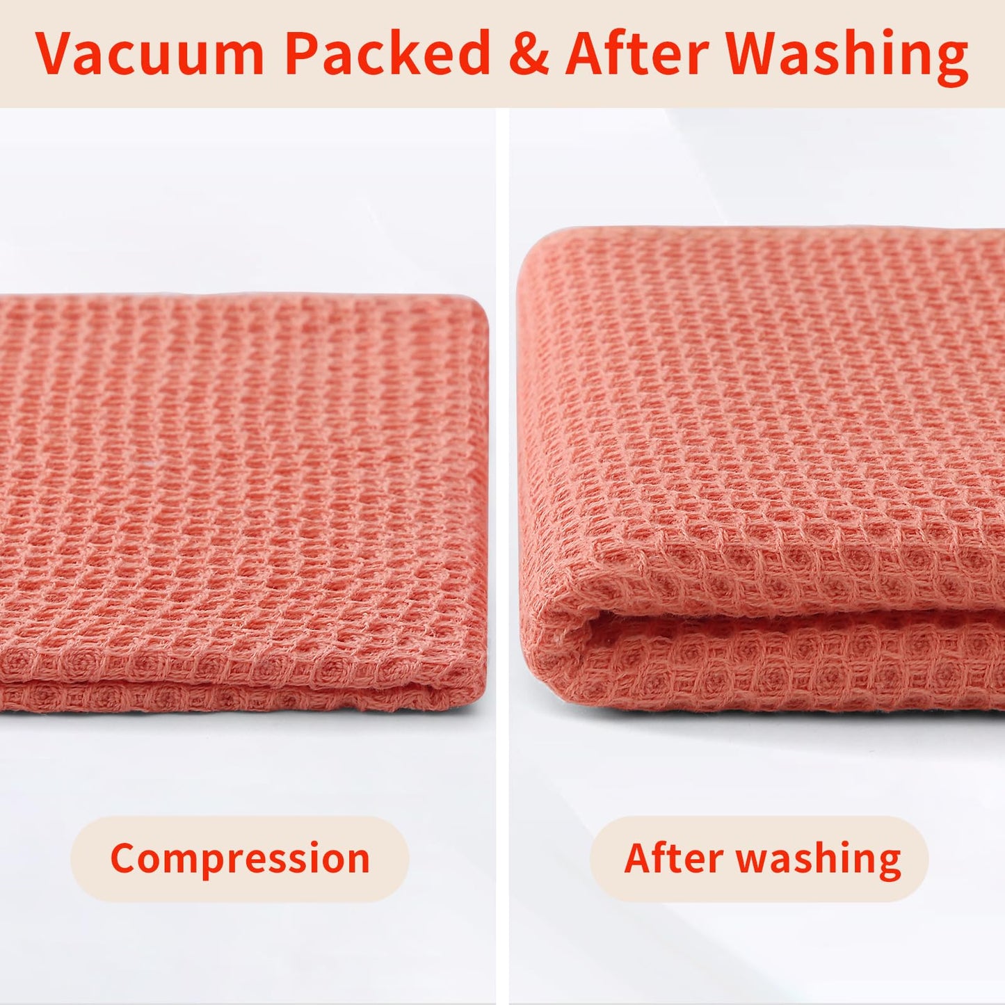 Homaxy 100% Cotton Waffle Weave Kitchen Dish Cloths, Ultra Soft Absorbent Quick Drying Dish Towels, 12 x 12 Inches, 8-Pack, Coral
