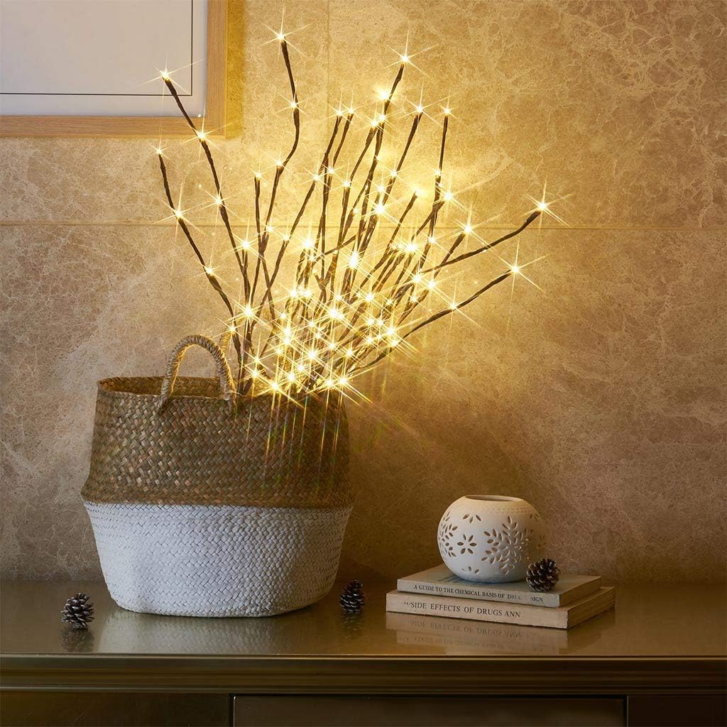 3-Pack EAMBRITE Brown Lighted Twig Branches Pathway Lights with 60 LED Warm White Bulbs