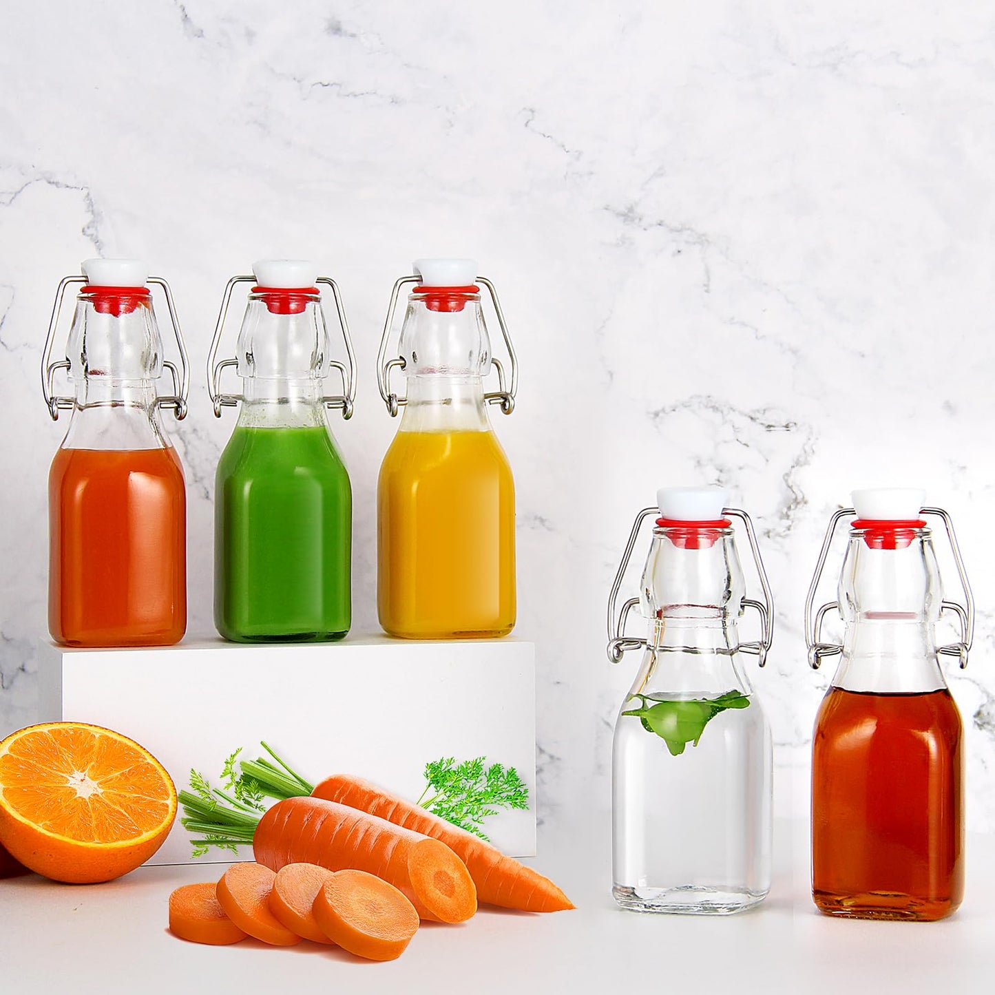 YEBODA 4oz Swing Top Glass Bottles,Small Flip Top Glass bottles with airtight Caps for Home Brewing,Kombucha,2nd Fermentation,Kefir,Beverages,Soda,Oils,Vinegar,Limoncello,Vanilla extract 6 Pack