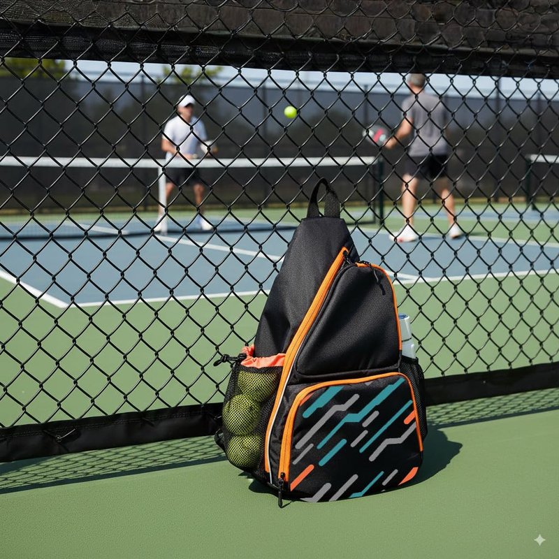 Alveroya Amber Orange Pickleball Sling Bag with Shoe Compartment for Men Women, Lightweight 2-3 Paddle Crossbody Backpack, Sports Bag with Water Bottle Pocket & Fence Hook