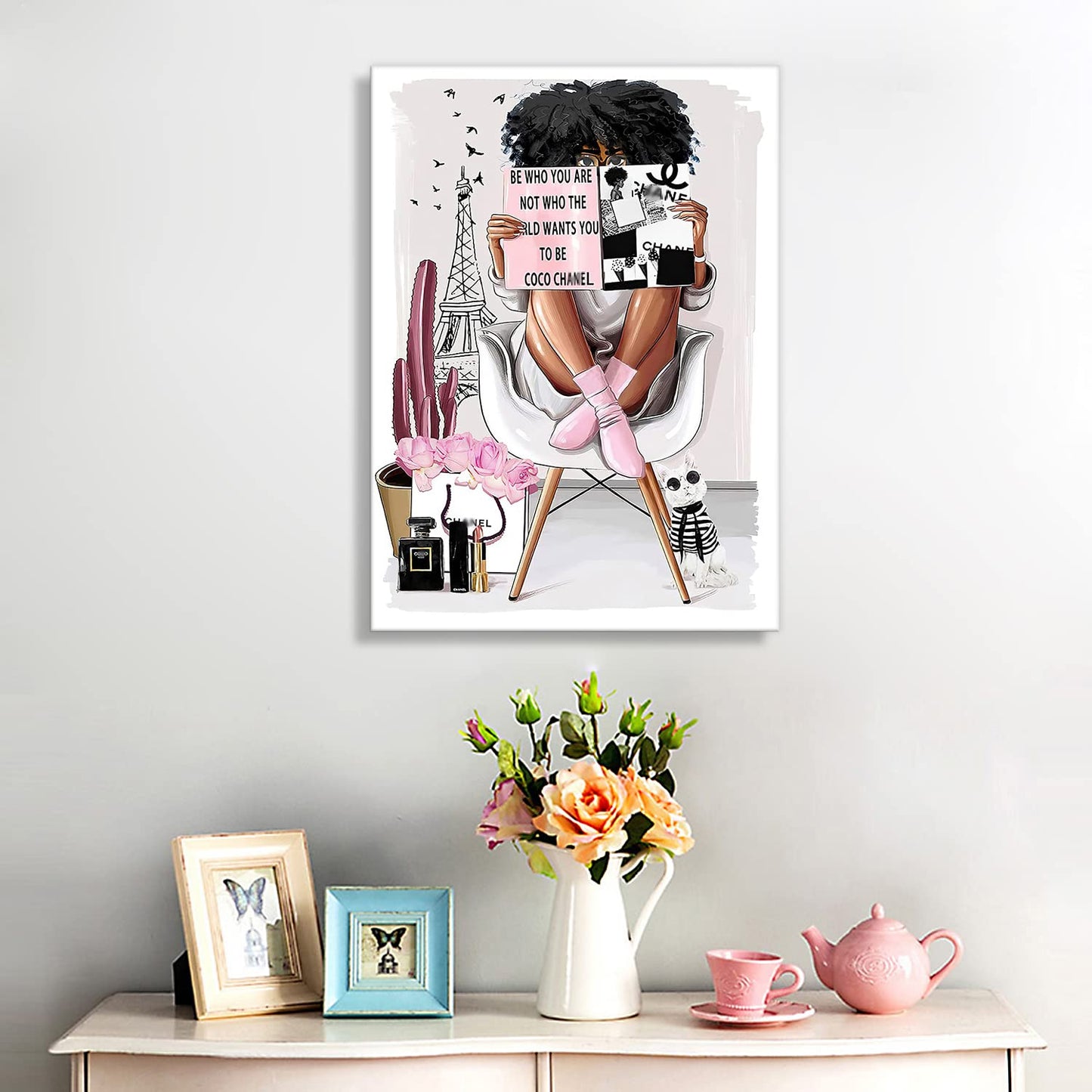 Girls Room Wall Art Girl Reading Fashion Picture Print on Canvas Bathroom Wall Decor Modern Female Room Artwork Wall Decorations for Teen Girls Woman Bedroom Ready to Hang(BE WHO YOU ARE)