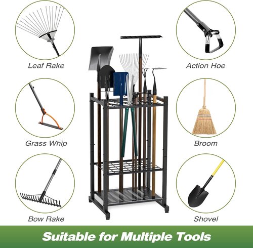 Garden Tool Organizer - Heavy Duty Steel Yard Tool Tower Rack for Up to 35 Long-Handled Tools | Black