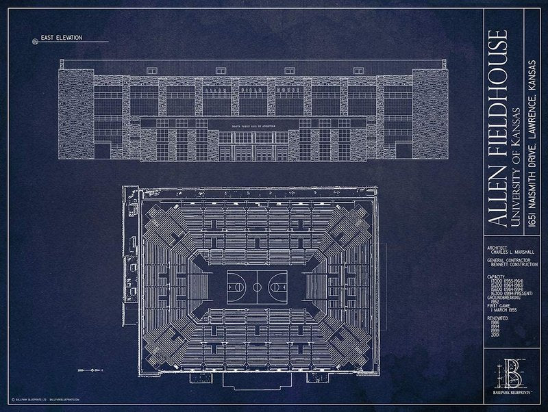 Ballpark Blueprints Allen Fieldhouse Blueprint-Style Print