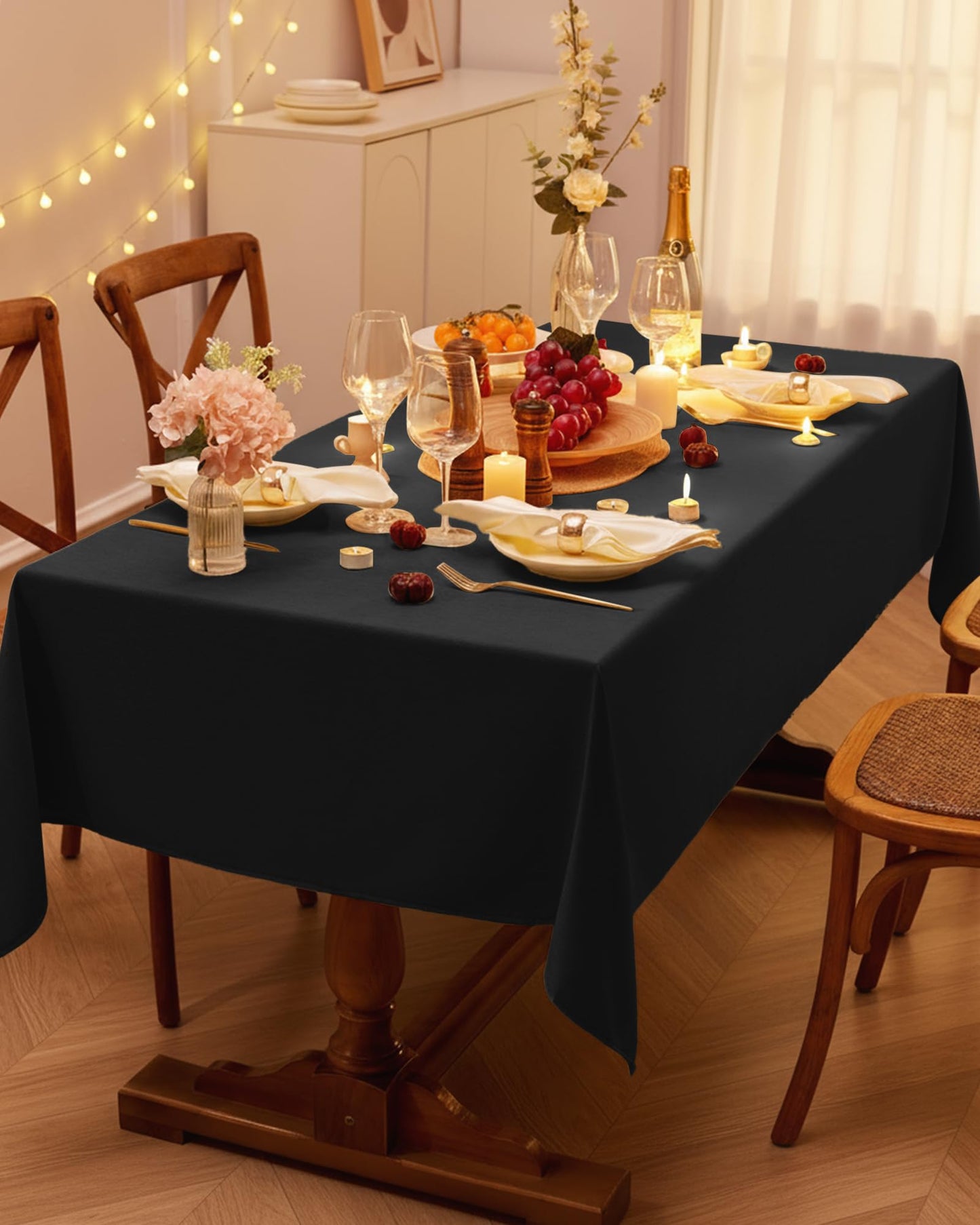 Pureegg Rectangle Linen Tablecloth Waterproof & Stain Resistant, Wrinkle-Free Table Cloth Adds Elegance and Protection, Ideal for Dining, Party, Wedding and Outdoor, 52 x 70 Inch, Black