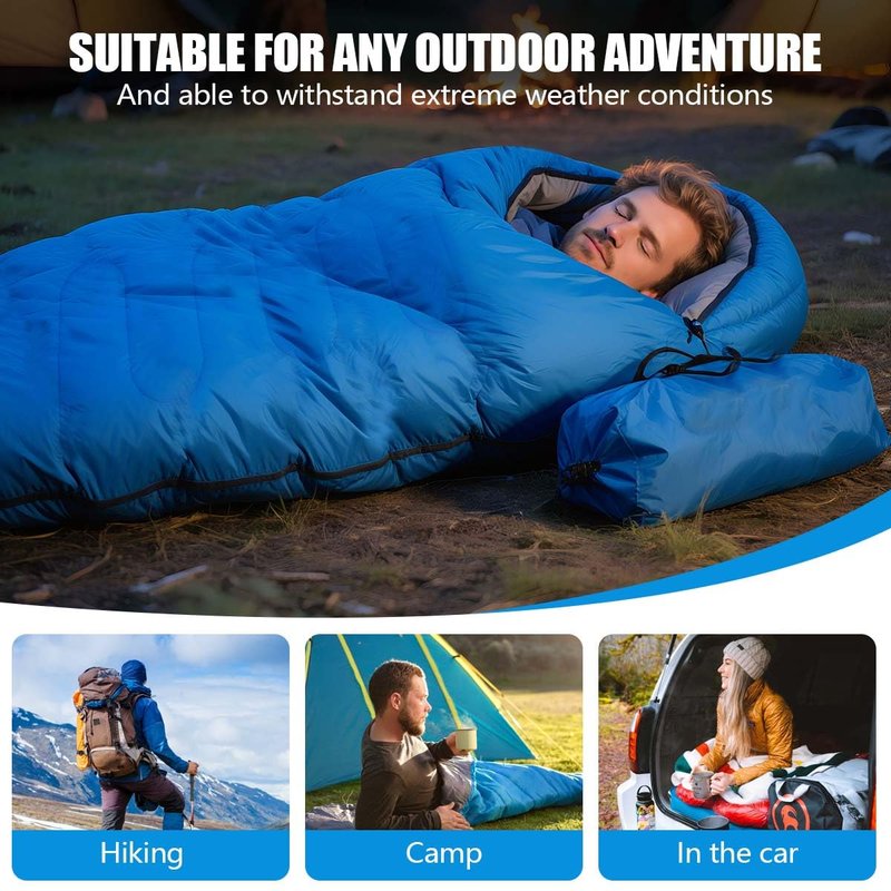 OBTANIM Sleeping Bags Portable Waterproof Thick Camping Sleeping Bag for Adults Kids 4 Seasons Cold Weather or Warm Backpacking Hiking Travel Indoor Outdoor Use (Blue)