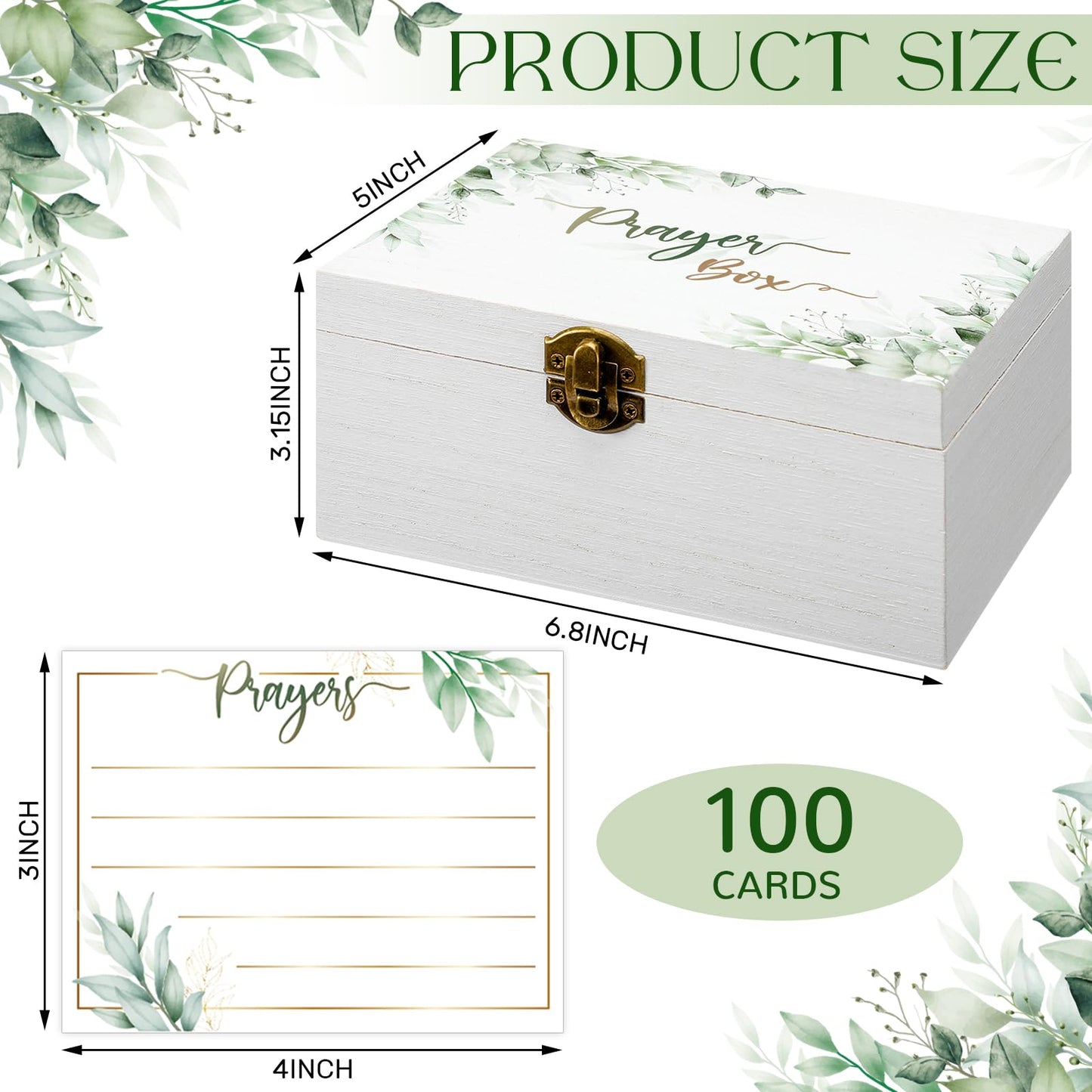 CroBlissful Prayer Box with 100 Pcs Prayer Cards 6.8 x 5 x 3 Inches Wooden Distressed Box Prayer Request Cards for Christian Gifts(Leaves)