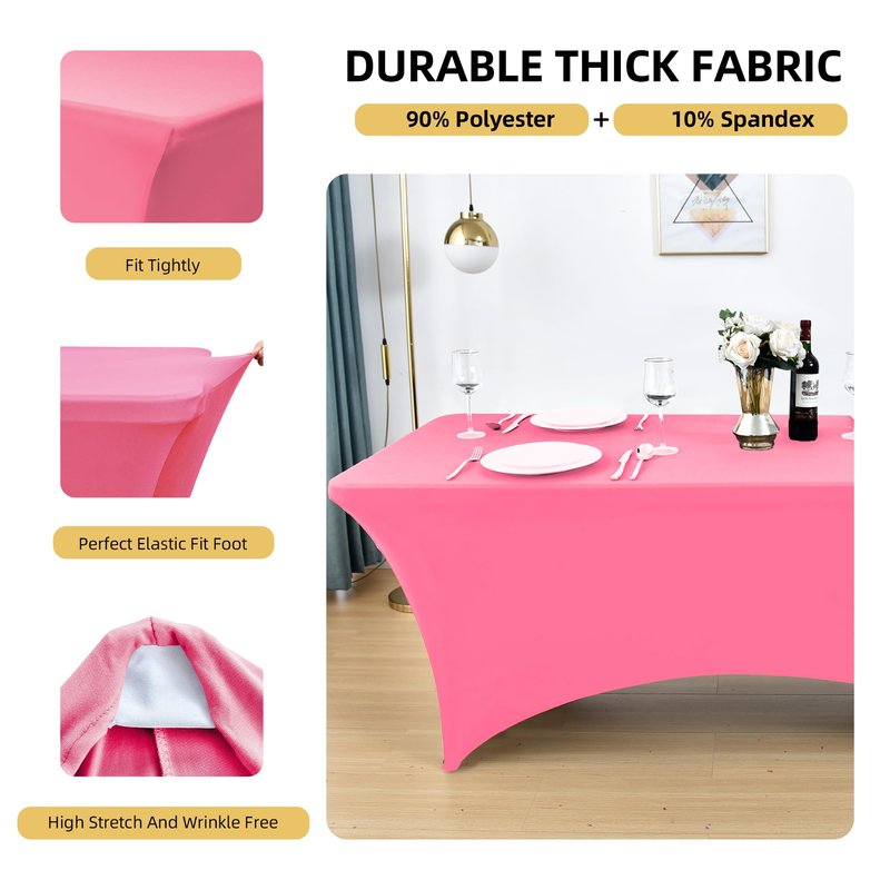 ZarzaaSik 6-Pack 6ft Spandex Table Covers for Rectangle Standard Folding Tables - Wrinkle Resistant Stretch Tablecloths - Ultimate Fitted Table Protector for Parties, Trade Shows, Wedding
