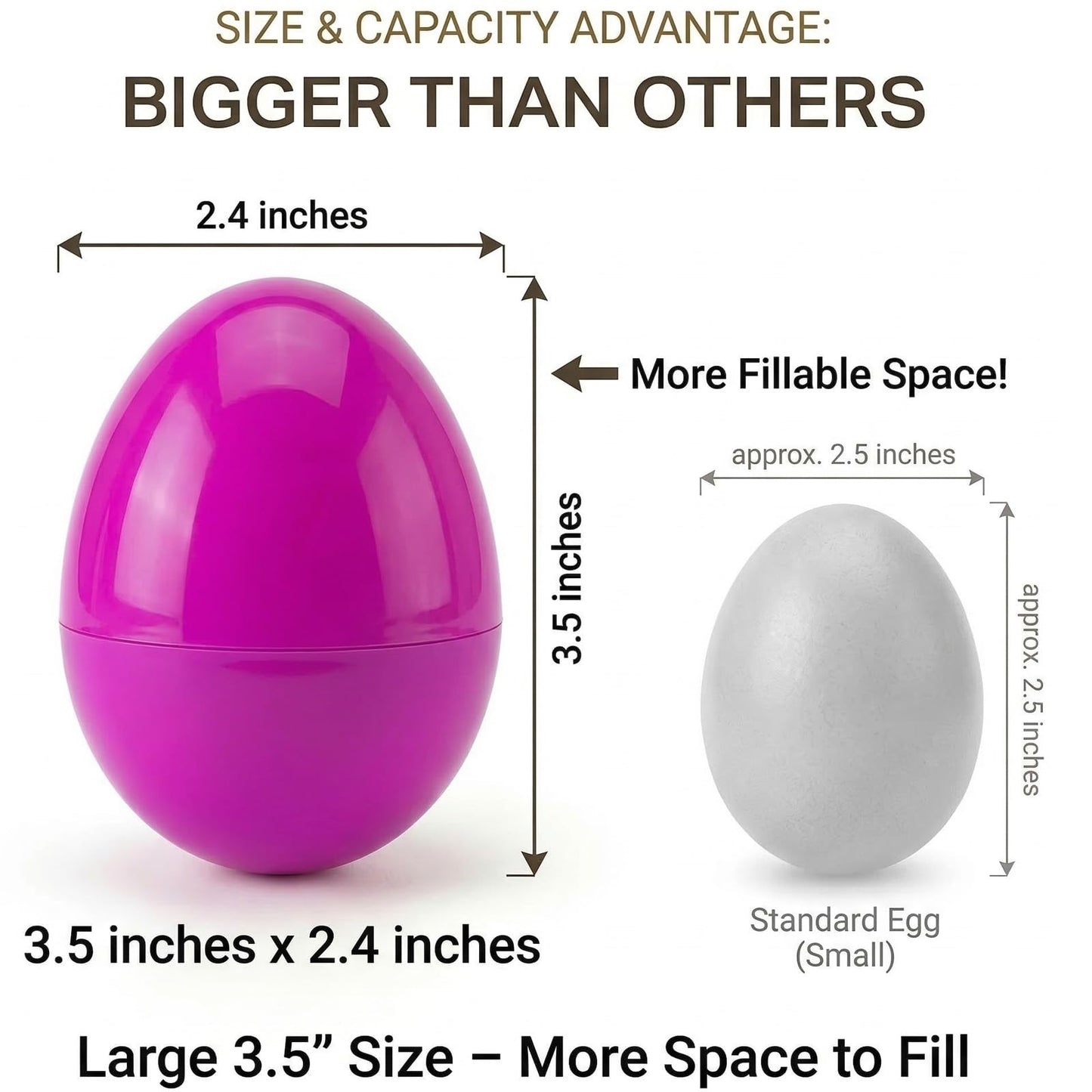 ROSAUI 36 Pack Large Fillable Easter Eggs (3.5"), Flat Bottom Plastic Eggs with Ribbons – Reusable Hanging Decor for Egg Hunts, Baskets & Holiday Displays