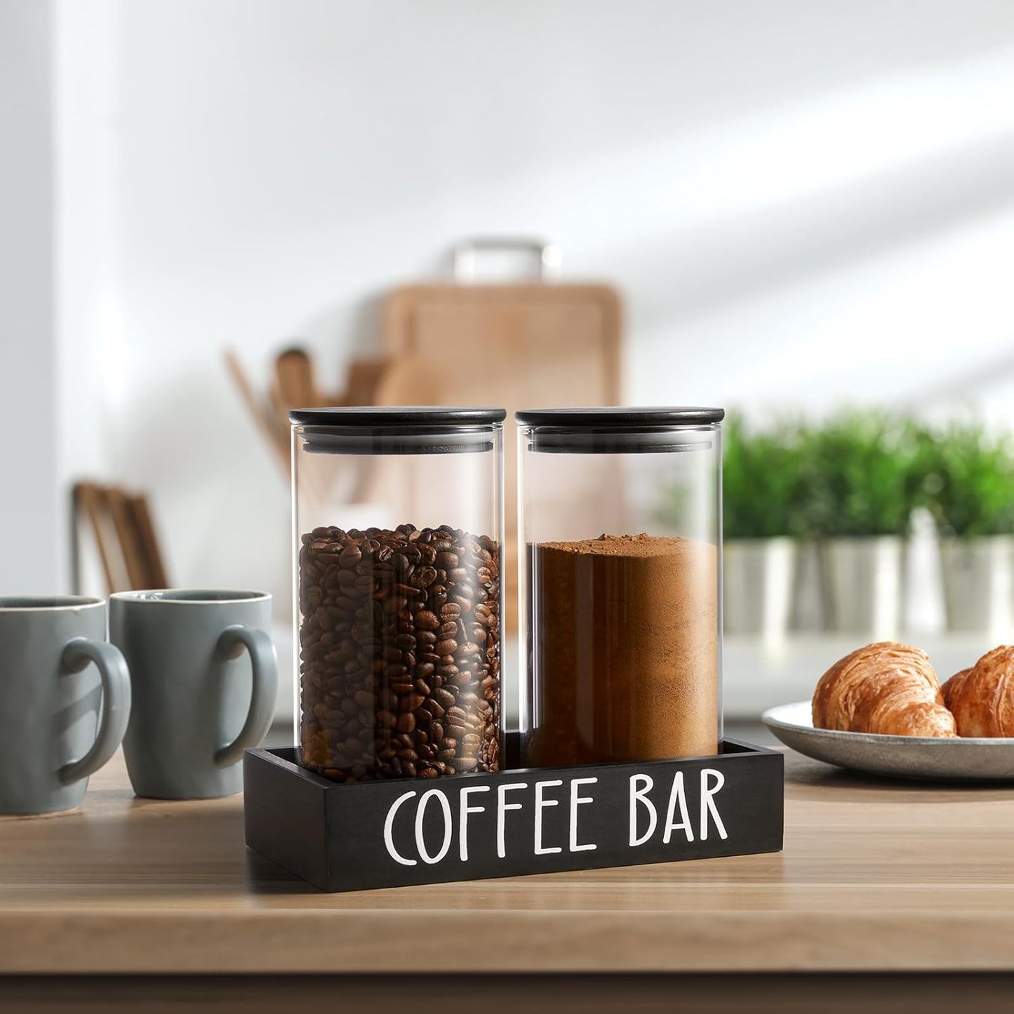 OUTNILI Broom Holder Wall Mount & Coffee Canister Set - Space-Saving Organization Solution