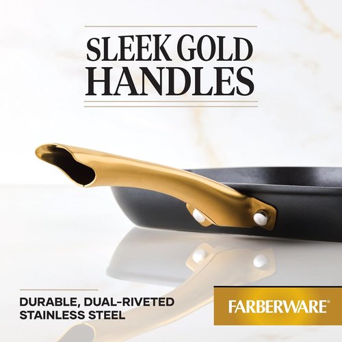 Farberware Forged Induction Ceramic Cookware - Nonstick 11-Inch Square Grill Pan | Dishwasher Safe, Black & Gold