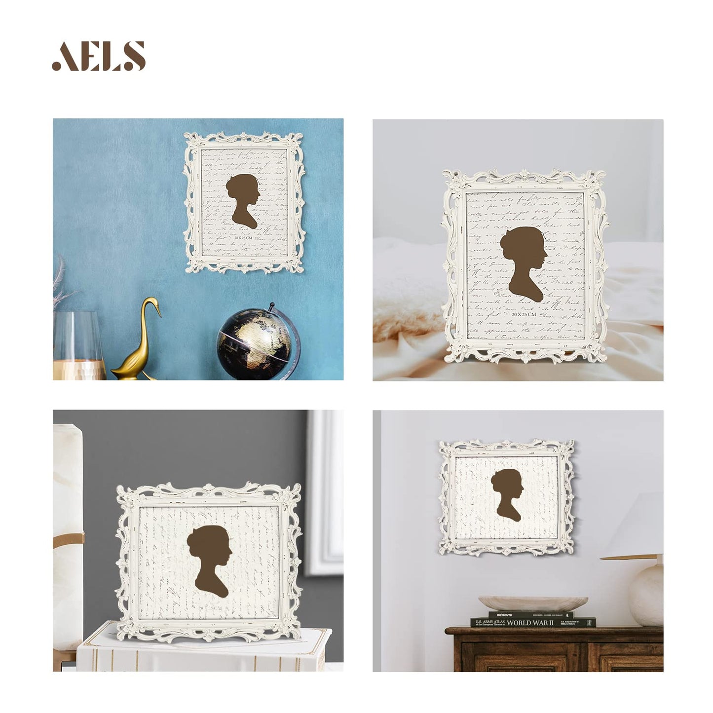 AELS 8x10 Inch Vintage Picture Frame, Elegant Antique Photo Frames with Glass Front, Photo Display, Tabletop Wall Hanging, Gift Ideas, White Waves