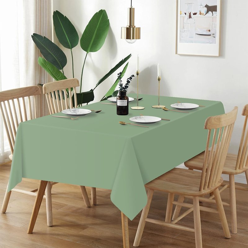 QIKSION Sage Green Plastic Table Cloth Disposable 6 Pack, 54 x 108 Inch Tablecloths for Baby Shower Birthday Bridal Wedding Party Decorations, Rectangle Table Cover