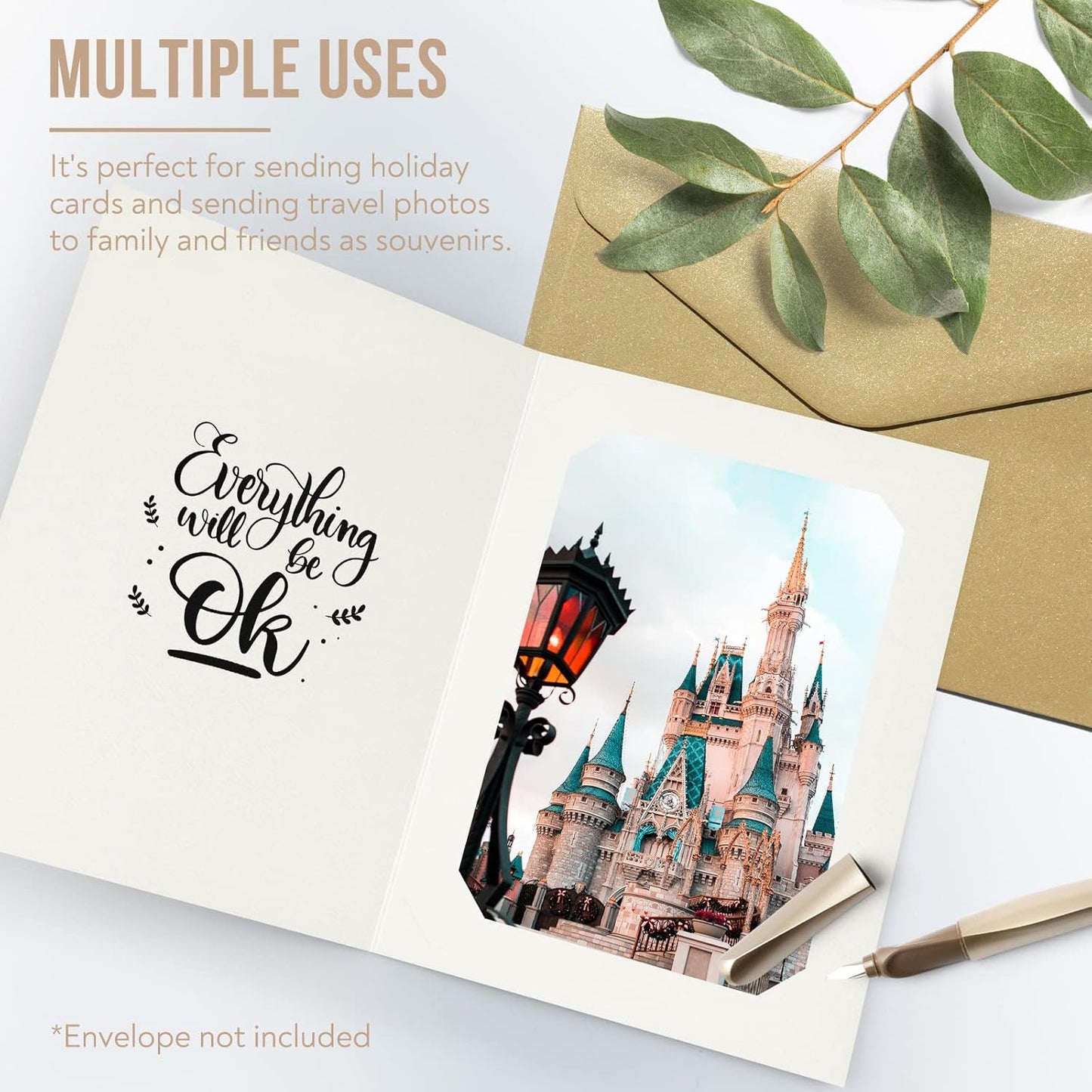 Golden State Art, Pack of 100, 6x8 or 8x10 Photo Folders, Cardboard Picture Frame, Paper Frame Cards, Greetings/Invitation Special Events: Graduation, Christmas, Wedding(Ivory)
