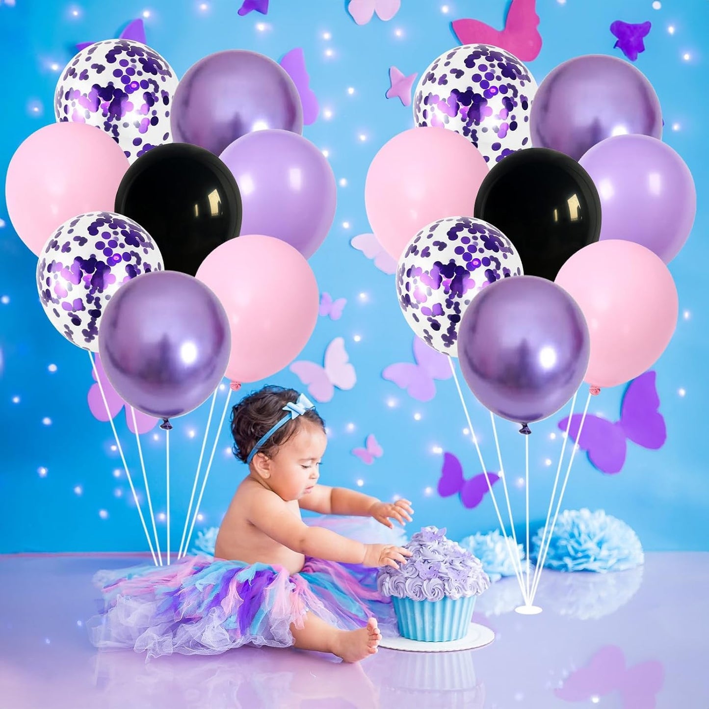 Purple Pink Balloons - 12 Inch Mermaid Halloween Set | 35 Pcs with Metallic Confetti for Parties