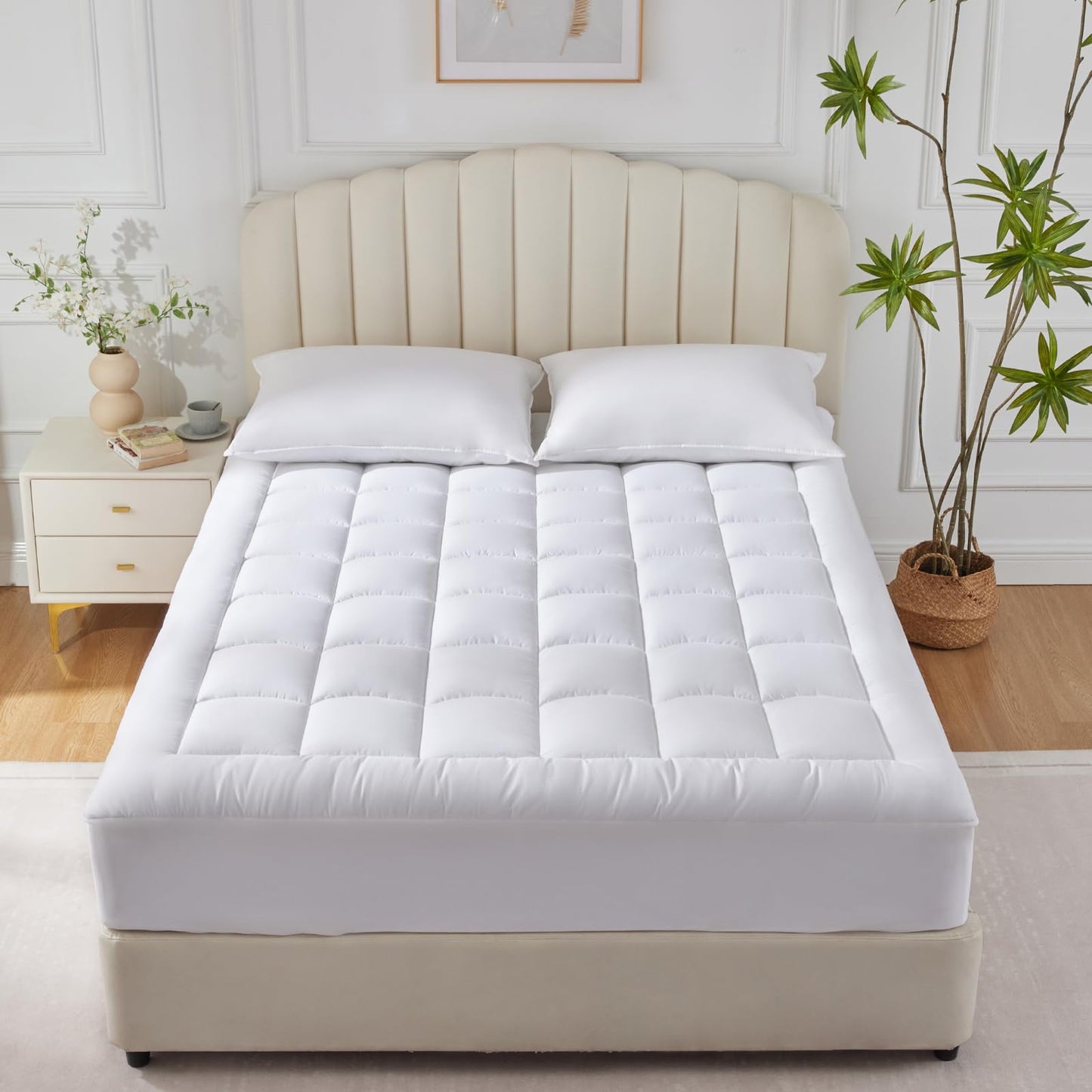CozyLux Twin Extra Long Size Mattress Pad Pillow Top Cotton Twin XL Mattress Topper 8-21" Deep Pocket Mattress Cover Quilted Fitted Cooling 450GSM Mattress Protector (39x80 inch,White)
