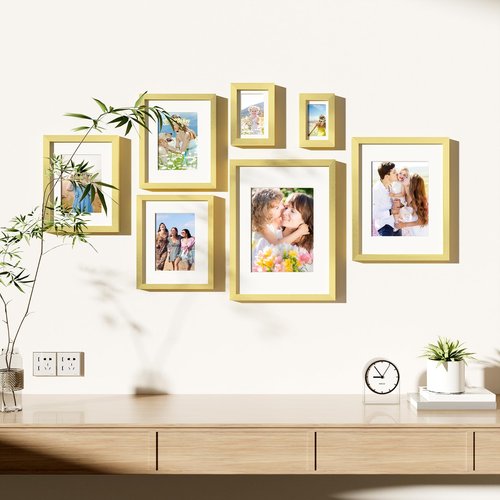 decorUhome 12x16 Picture Frame Set of 10, Display Photos 8.5x11 with Mat or 12x16 Unmatted for Picture Frames Collage Wall Decor, Gold