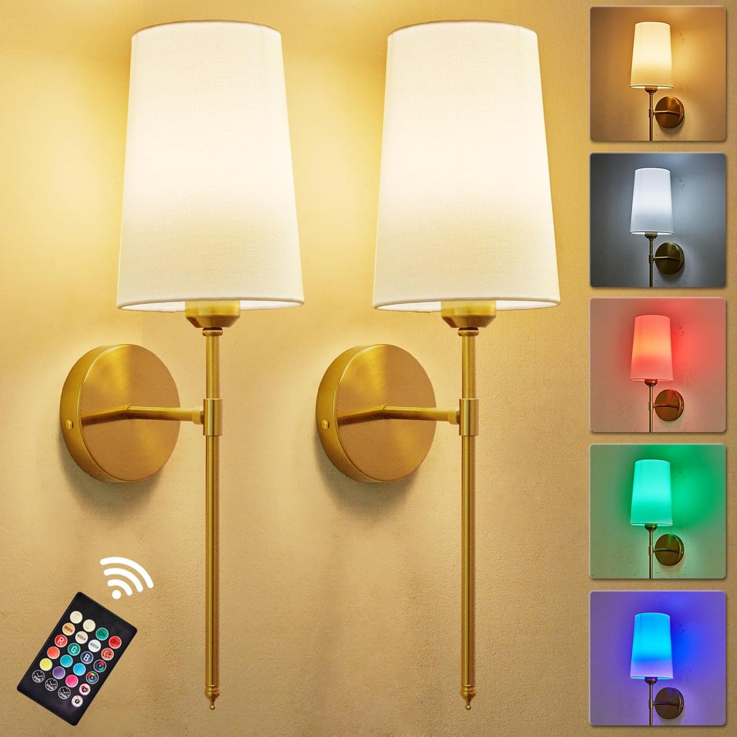 Battery Operated Wall Sconce Set of 2, Rechargeable Wall Lights, Multi-Color Detachable Rechargeable Bulbs, for Bedroom Living Room Hallway