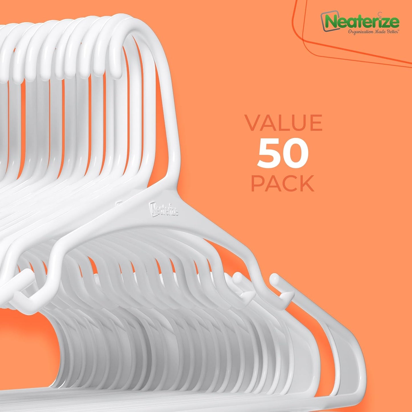Neaterize Clothes Hangers - Space-Saving Plastic Hangers for Adults | 50 Pack in White